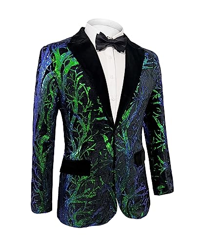 Men’s Sequins Blazer Floral Suit Jacket Lapel Tuxedo for Party Wedding Banquet Prom2