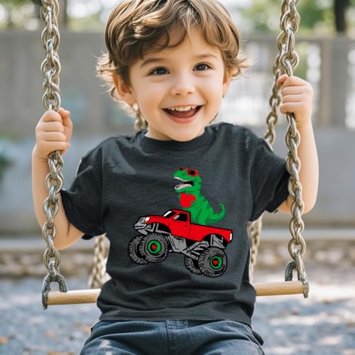 Image of Toddler Boys Girls Valentine's T-Shirt Love Heart Truck Dinosaur Shirt Cotton Kids Tee Tops 2-7 Years