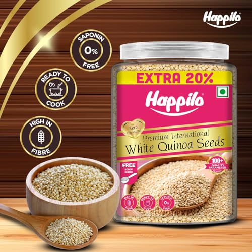 Image of Happilo Premium International White Quinoa Seeds Jar 1000g +200g (20% Extra), Source of Plant-Based Protein, Dietary Fiber, Nutrient-Rich Superfood
