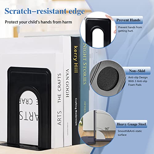 30 Pcs Metal Book Ends For Shelves, Heavy Duty Bookends For Office Home Kitchen Decorative, Nonskid Book Ends To Hold Heavy Books Black 6.5 X 5 X 5.7 In, 15 Pairs #TOP1