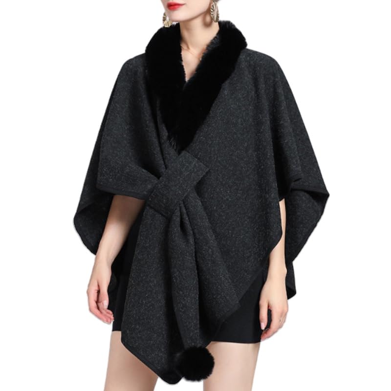 Coprispalle Donna Elegante,Donna Inverno Pelliccia Sintetica Scialle Stola Caldo Mantello Avvolgente Shrug Con Collo In Pelliccia Poncho Lavorato A Maglia Elegante Aperto Davanti Lavorato