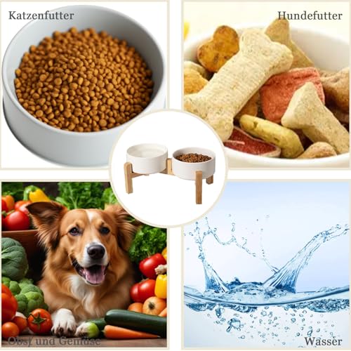 Cnwinu Hunde Napfset, Hundenapf Erhöht mit 15,5 cm Ständer, Hundenapf Keramik, Futternapf Hund für Kleine und Mittelgroße Hunde, Futterstation, Fressnapf Hund und Wassernapf, 2 x 850 ml (Grau)