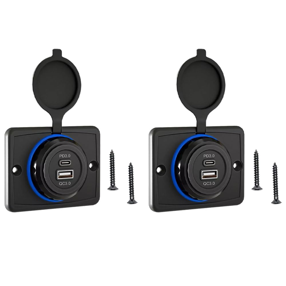 2 Pieces Camper Car USB Port Fast Charger Socket Power Outlet Panel DC PD Type C 30W