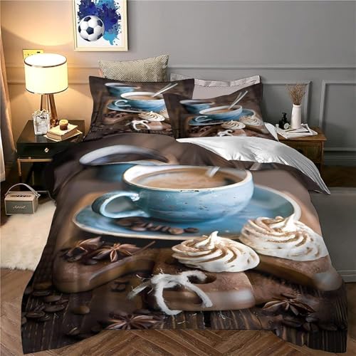 Housse de couette 135x200 microfibre lit simple parure de lit café 3D douce