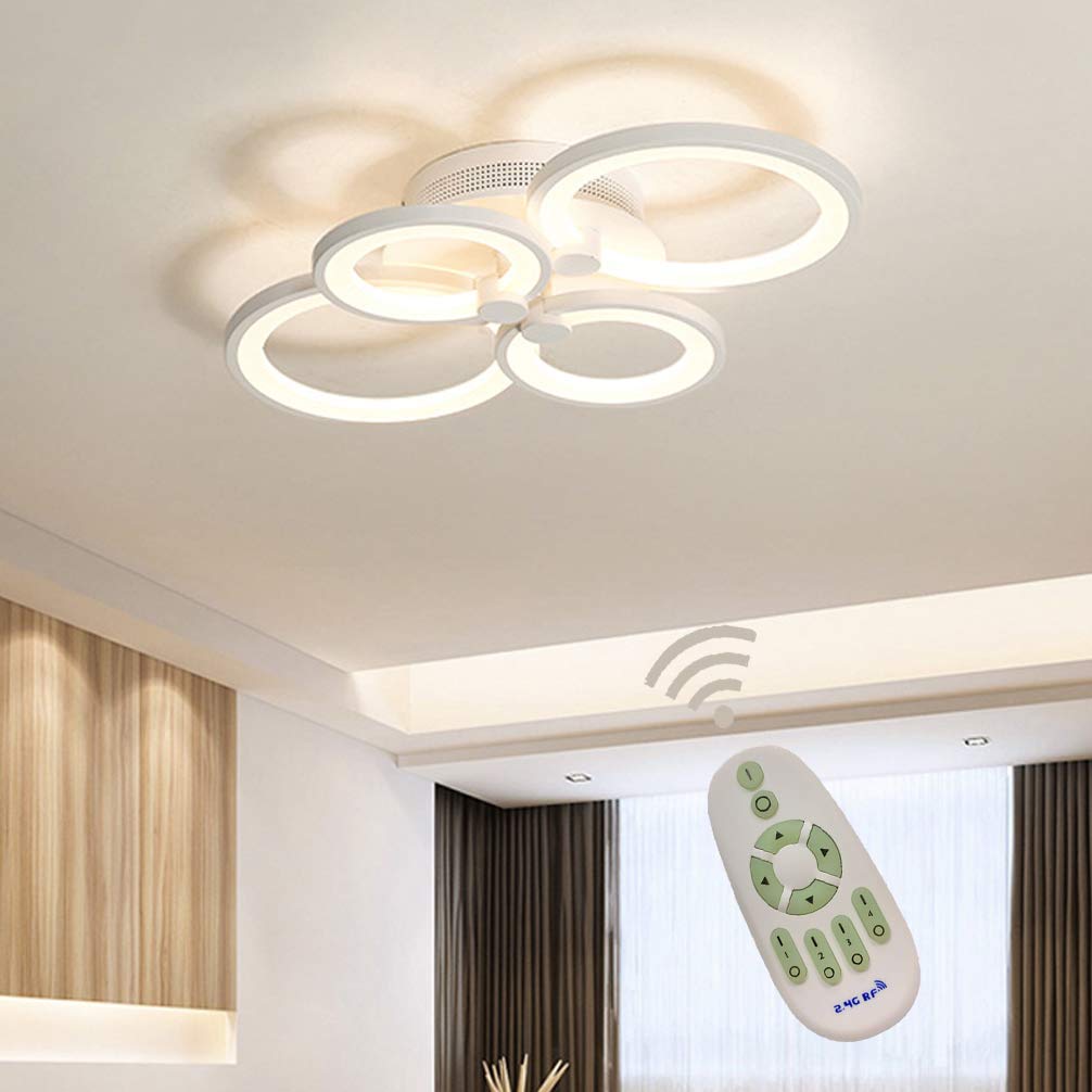 Modern Ceiling Lights Flush Mount Living Dining Room Lamp Dimmable with Remote Control Round Ring Design LED Fixture Acrylic Shade Chandelier for Kitchen Office Hallway Bathroom Lighting (L62*W40cm)
