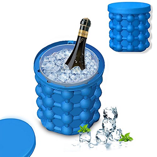 Mattelsen Ice Cube Maker Genie, 2 en 1 Cubo de Silicona Cubo de Hielo Espacio Revolucionario Ahorrar Hielo Ice Cube Maker Molde Herramientas de Cocina para Enfriar Burbon Whisky, cócteles, Bebidas