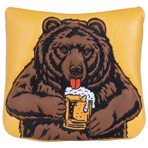 LZFAN Golf Club Head Cover Golf Head Cover Driver Headcover Fairway Wood Headcover Hybrid Club Head Cover Golf Blade Mallet Putter Cover Beer Bear (Square Putter)