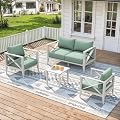 MAISON BACKYARDS 5-Piece Oversized Aluminum Patio Furniture Set–White Outdoor Conversation Sofa Set with Coffee Table, Deep Seating, Rust-Proof, All-Weather for Backyard, Deck, Balcony