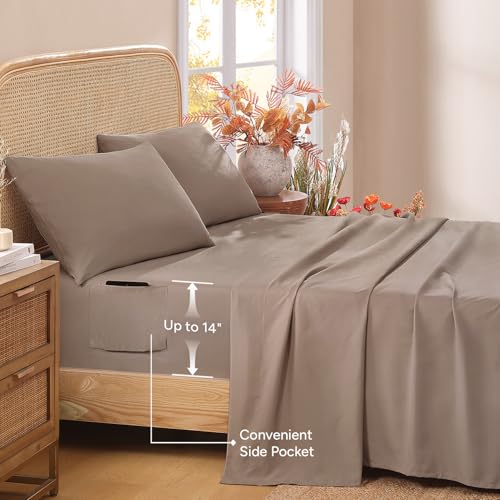 Image of Andency Twin Size 5 Piece Reversible Bed in a Bag - Botanical Floral & Gingham Comforter Set, Farmhouse Vintage Rustic Comforter,Brown