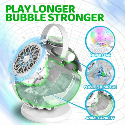 Bubble Machine, Rechargeable Bubble Blower with Remote Control, 10-Hole Bubble Maker for Kids, 7-Color Lights, 90°/360° Rotation, USB-C Charging, Outdoor Toys Gift for Boys Girls Parties, Birthday - 5