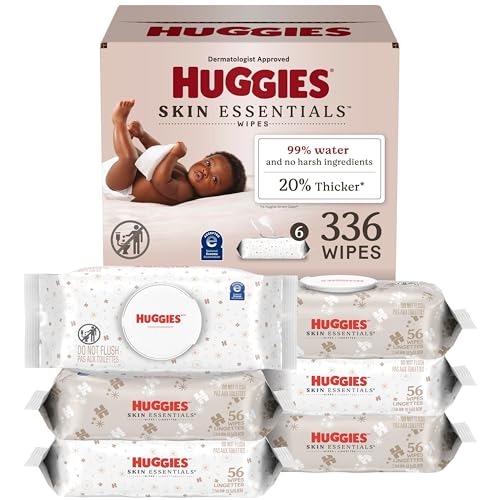 Image of Huggies Skin Essentials Baby Wipes, Hypoallergenic, 99% Water, 6 Flip Top Packs (336 Wipes Total)