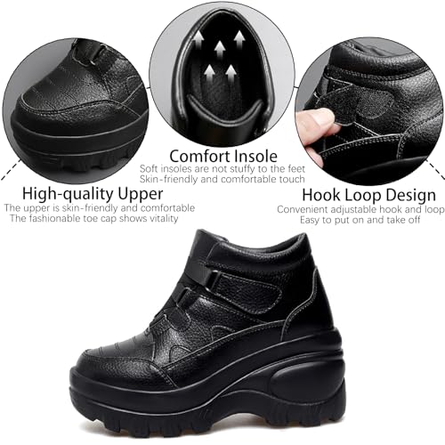 Women's Leather Orthopedic Chunky Platform Ankle Boots with Hook Loop Retro Comfortable Round Toe Arch Support Wedge Booties Casual Anti-slip Daily Work Walking Shoes3