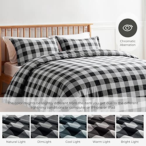 Veeyoo King Duvet Cover Cotton - 100% Washed Cotton Buffalo Plaid Duvet Cover Set With Zipper Closure, Extra Soft Breathable Comforter Cover (Black Buffalo Check) #TOP1