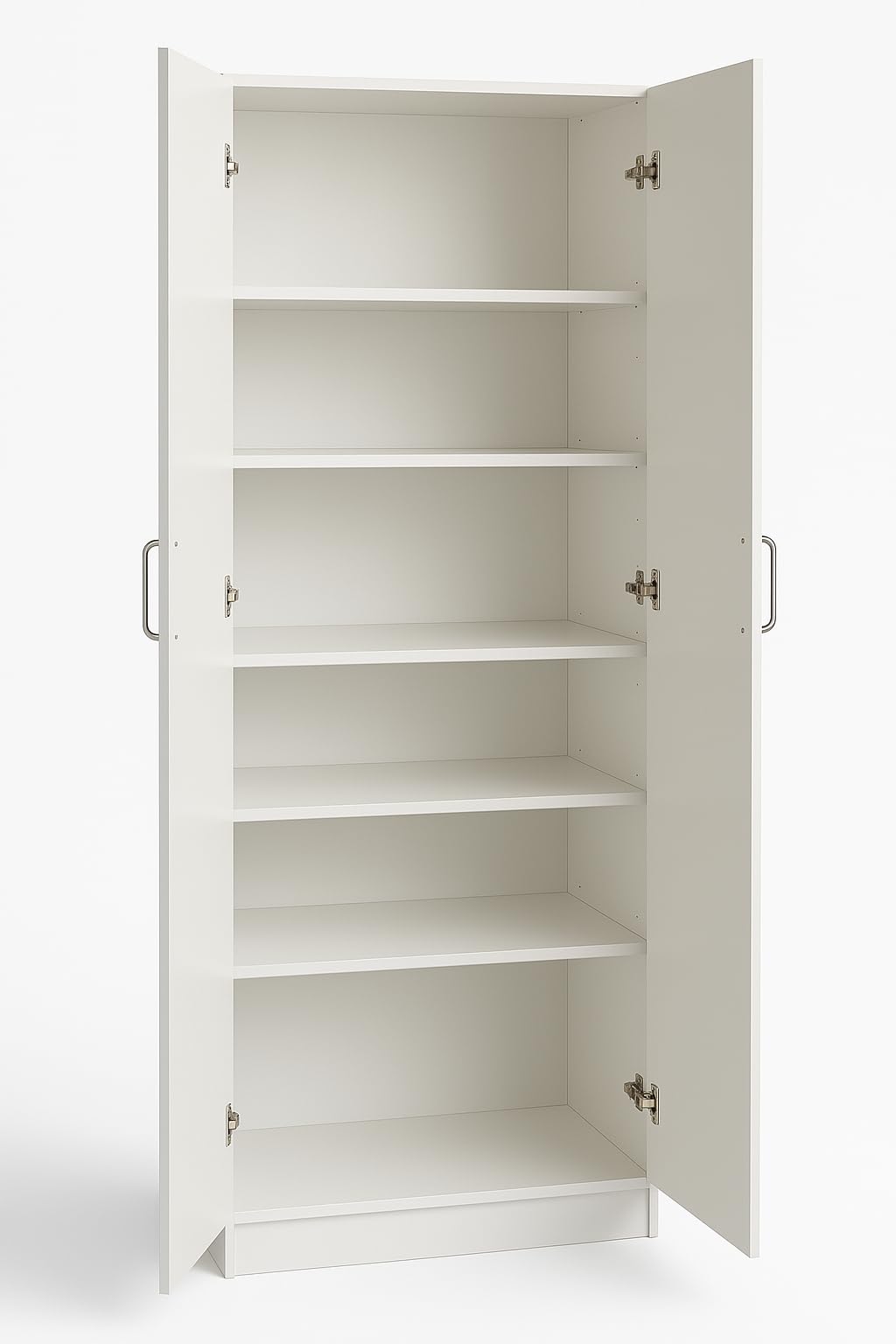 eacommerce - Armadio Multiuso con 2 Ante | 5 Ripiani | Stile Moderno in Legno Melaminico | Chiusura Rallentata, Maniglie Cromo Satinate | Per Ingresso Garage Ripostiglio - Colore Bianco