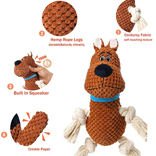 napojoy Dog Toys, Stuffed Dog Toys for Small Medium Large Dogs, Squeaky Dog Chew Toy with Crinkle Paper, Outdoor Puppy Toys Interactive Tough Plush Rope Toys