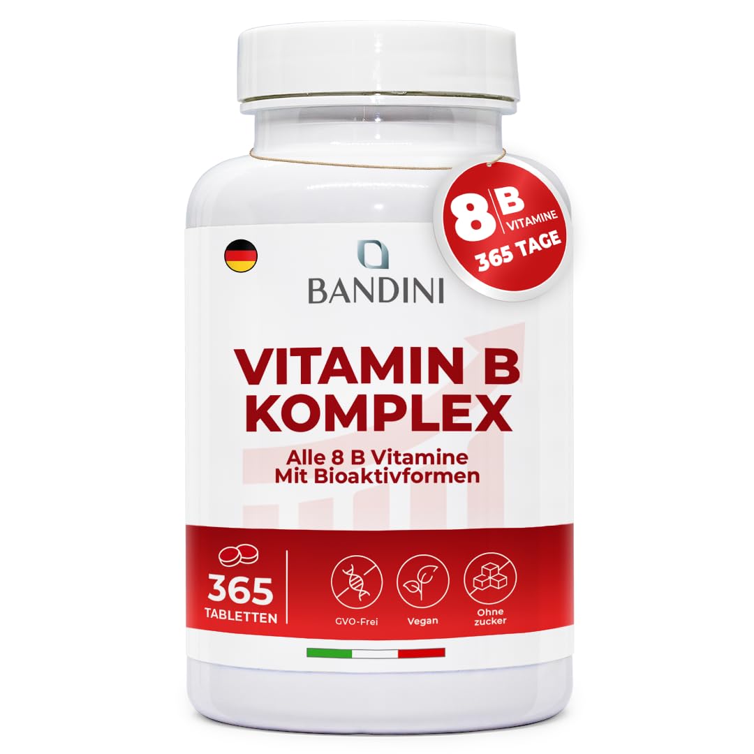 Bandini® Vitamin B Komplex hochdosiert | 180 Tabletten mit Bioaktiv-Formen - Premium Folsäure Quatrefolic® | B-Complex mit alle 8 B-Vitamine B1, B2, B3, B5, B6, B7, B9, B12 | Hochdosiert, 100% Vegan