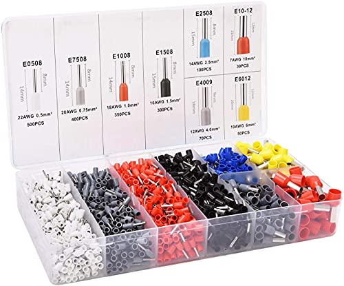 Image of Ferrule Crimping Tool Kit, AWG23-7 Self-adjustable Ratchet Wire Crimping Tool Kit Crimper Plier Set with 1200PCS Wire Terminals Crimping Connectors Wire End Ferrules(Black red)
