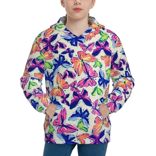 Texture Fabric of Butterfly Kid Hoodies Boys Sweatshirts Girls Pullover with Pocket