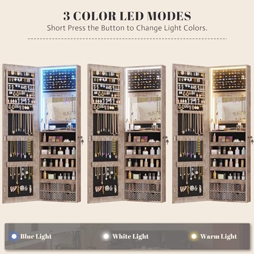 Image of Vlsrka 47.2 inch LED Jewelry Cabinet, Wall Mounted Jewelry Mirror Organizer