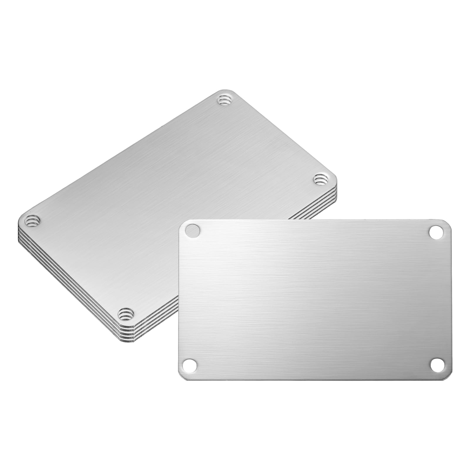 PATIKIL 6Pcs Blank Name Plates, 3.9 x 2.4" Rectangle 304 Stainless Steel Brushed Engraved Plate Custom Laser Engraving Blank with Holes for Personalized Nameplate Home Office DIY, Silver — image 1