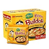 Ramen con fideos salteados con pollo picante Samyang Buldak, Hot Chicken Ramen Queso, Hot chicken ramen instantáneo muy rico y picante, Sabor a Queso, Pack 20 paquetes de 140g cada uno
