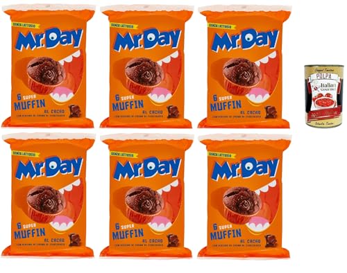 Mr.Day - Super Kakao Muffin mit Schokoladenfüllung, laktosefreier und palmölfreier Snack, ideal zum Frühstück, Snack oder Nachmittag, 6x 300 gr + Italian Gourmet polpa 400g
