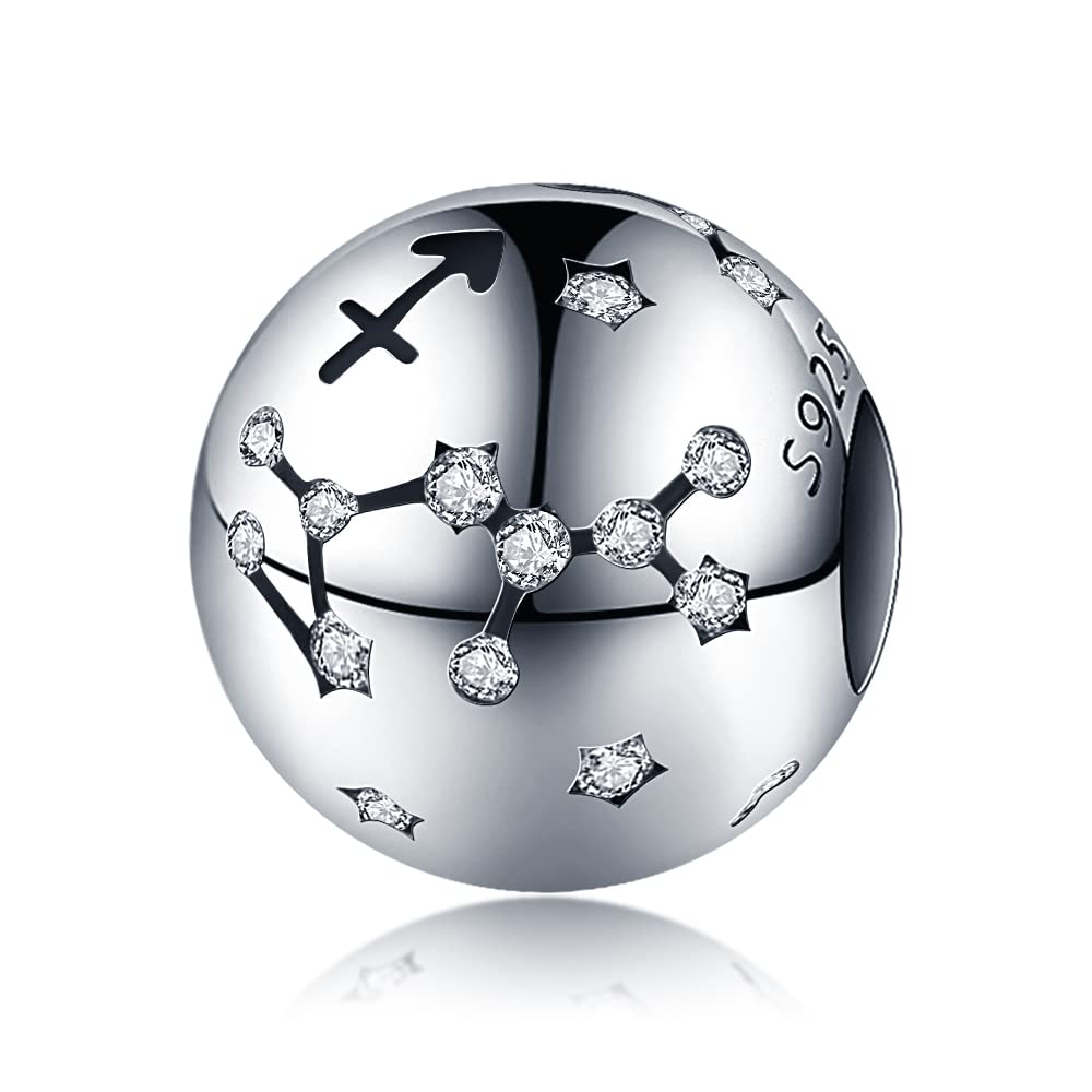 CQWVB Damen Charm Anhänger Sternzeichen für Armband 925 Sterling Silber 12 Sternbilder Charms Beads passend für Pandora Armband, Kompatibel mit Europäischen Halskette für Frauen Mädchen