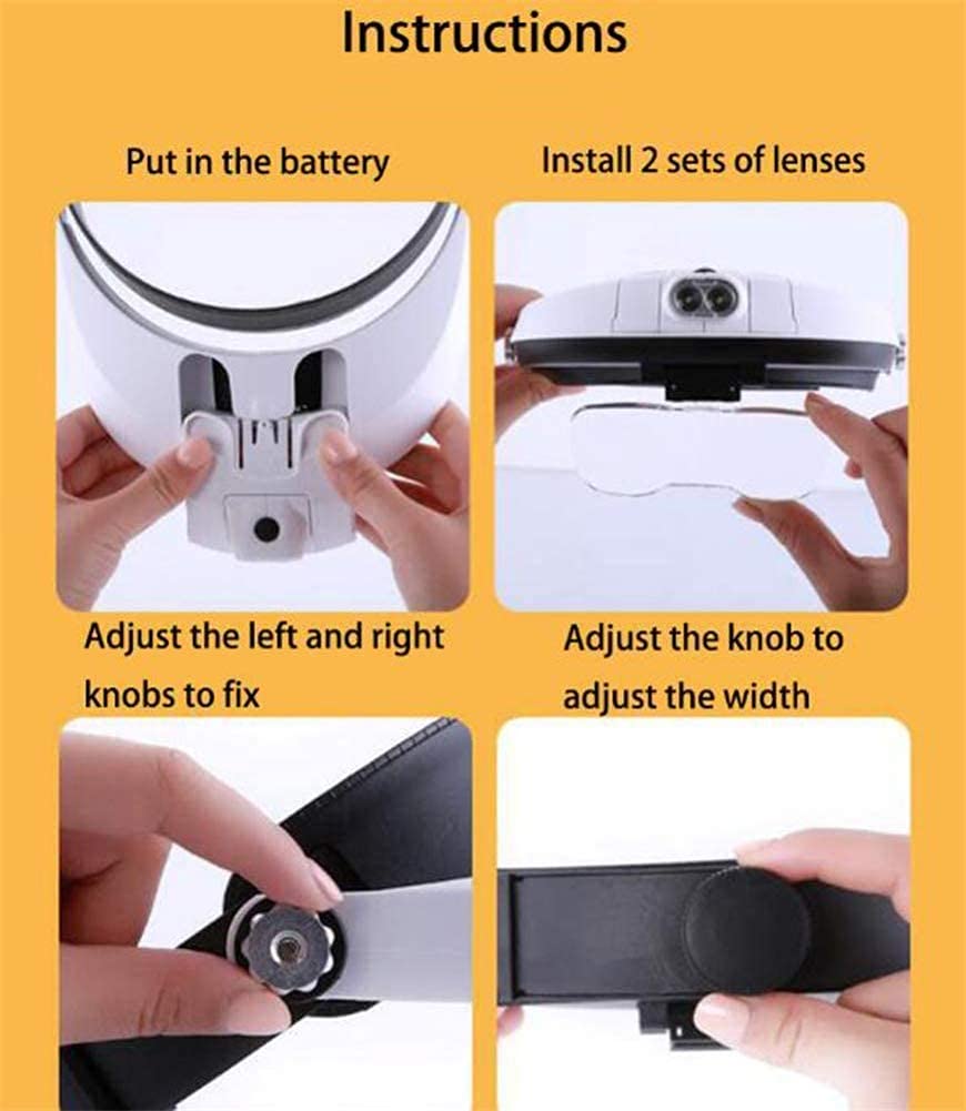 Handliche Digitale Lupe, Stirnbandlupe mit 2 LED-Leuchten, Kopfmontierte Freisprech-Lesebrille, Lupe Journey