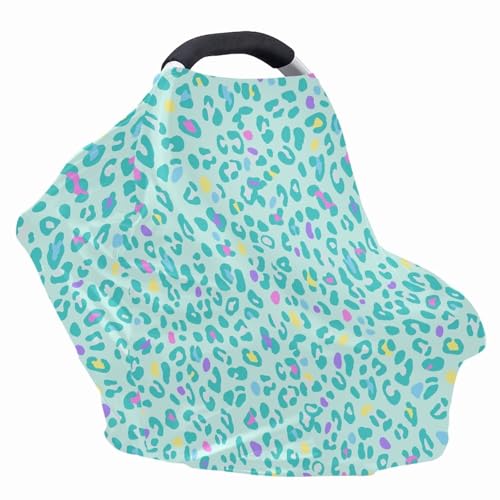 Image of Infant Car Seat Canopy /Baby Nursing Cover /Stretchy Breathable Breastfeeding Scarf,Fit for Shopping Cart,Car Seat,High Chair,Stroller, Green Leopard Print