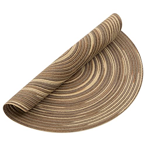 Image of SHACOS Round Placemats Set of 6 Washable 15 inch Variegated Braided Round Place Mats Kitchen Table Mats (Rainbow Brown, 6)