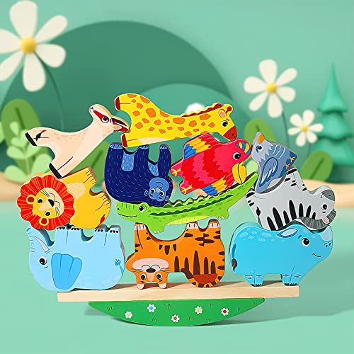 HENGBIRD Montessori Holzspielzeug ab 2 3 4 5 Jahren Stapelspiel Stapelspielzeug Tiere zum Stapeln Bausteine Balancespiel Holz Motorikspielzeug Feinmotorik Lernspielzeug Geschenke für Baby Kleinkinder