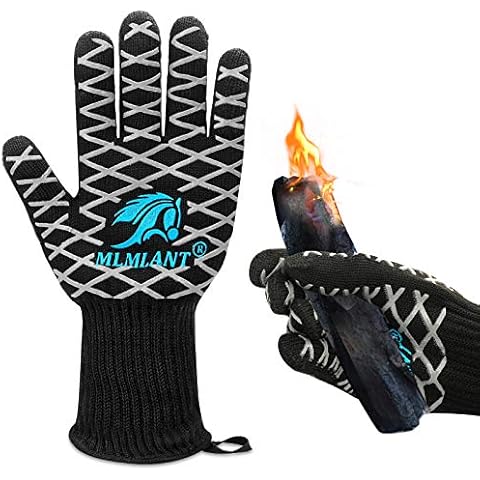 MLMLANT BBQ Gloves,1472 ℉ heat resistant gloves, Oven Grill Glove with fingers High up to 800 ℃ Heatproof Mitt with EN407 for Baking bake, Pizza, Barbecue tool, heat proof Fireproof (2 Pcs) M Cover