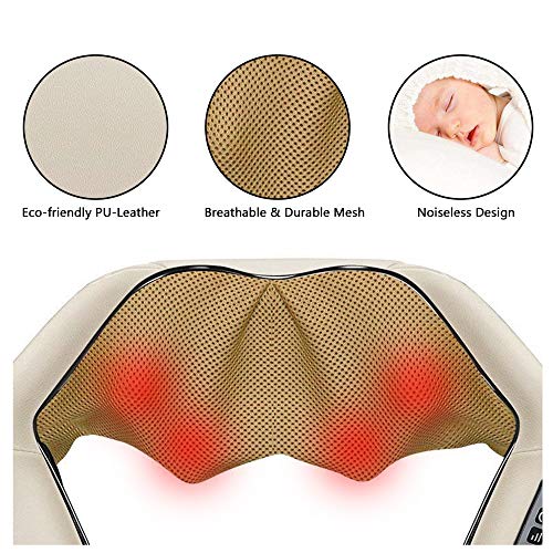 Neck Back And Shoulder Massager, Electric Shiatsu Massager With Heating, Deep Tissue 3D Kneading Pressure Massager For Neck, Back, Shoulder, Foot, Legs, Waist And Body Muscle Pain Relief (Beige) #TOP2