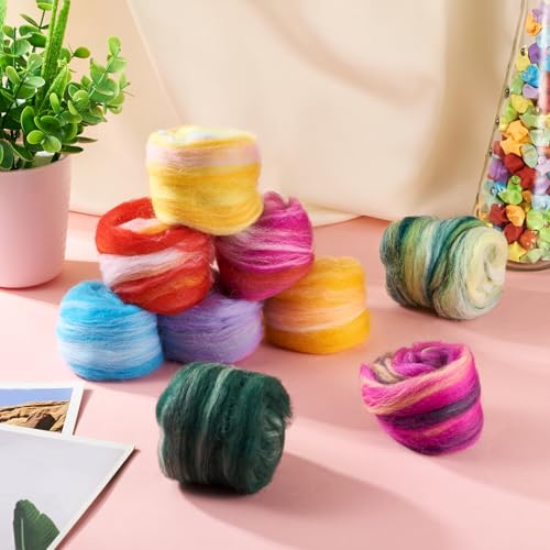 Image of Magibeasd 1.59 oz Wool Roving for Needle Felting Nature Wool Yarn Kit Variety 9 Colors for Beginners Felted Crafts DIY Materials Hand Spinning Supplies