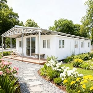 40ft Tiny Home for Sale Prefab Foldable Tiny Homes to Live in, Prefab Container House Expandable Villa House with 2 3 4 Bedroom Prefabricated Modular Mobile Houses with Bathroom & Kitchen for Living