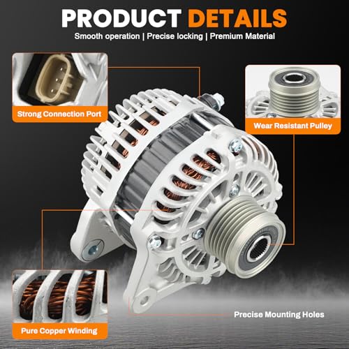 Image of 110A High Output Alternator Compatible with 2013 2014 2015 2016 2017 2018 Nissan Altima L4 2.5L, 6-Groove Pulley Clockwise, Replace #23100-3TA1B, 23100-3TA1A, A2TJ1881, A2TJ1891, 11657