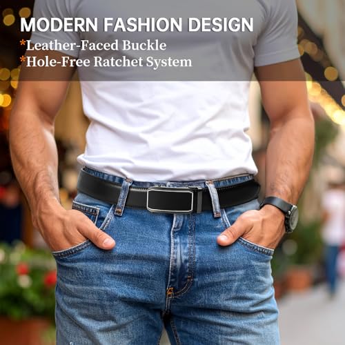 maikun 2 Pack Ratchet Belt for Men, Click Leather Belt for Men Adjustable Buckle, Trim to Fit2