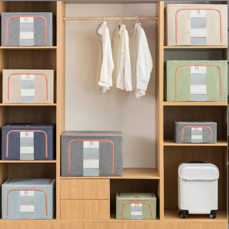Image of Organisers Storage Box for Clothes 66 Liter Capacity Wardrobe Organizer for Clothes Storage Organizer Foldable Steel Frame with Zipper & Clear Window And Handle (Sky Blue, 66 Ltr - Pack of 4)