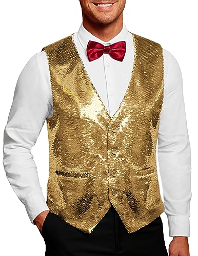 COOFANDY Men's Sequins Vest Slim Fit Christmas Party Vest Shiny Dress Waistcoat for Wedding, 80s 90s Prom,Events
