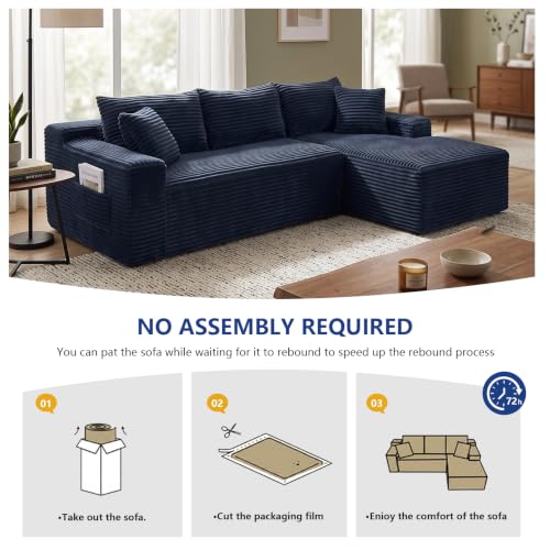 Image of 106.3 inch L Shaped Boneless Sectional Corduroy Couches for Living Room (Blue)