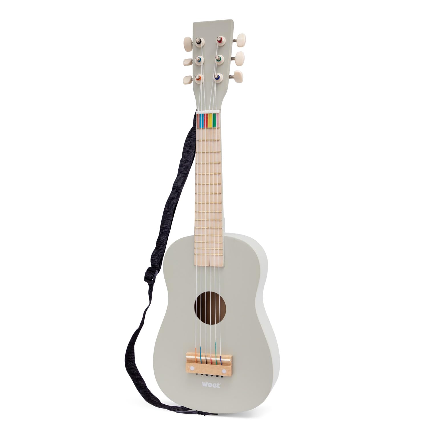 Woet® Beige Holz Spielzeug Gitarre für Kinder, 6 Nylonsaiten mit Tragegurt, Ersatzsaite und Farb Liederbuch mit 3 Liedern, Einsteiger Lernspielzeug Musikinstrument, Geschenk, Ab 3 Jahren