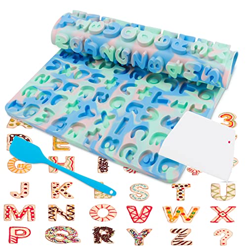 MOMSIV Tapis de cuisson en silicone de 1,5 cm pour biscuits pour chien, moule à chocolats, grand tapis de cuisson réutilisable pour le four, les biscuits pour chien (lettres, couleurs mélangées) Cover