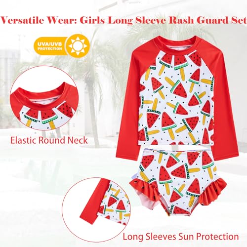 Image of Funnycokid Girls Swimsuit 3 Pieces Long Sleeve Rash Guard Set Tankini Bathing Suits Summer Kids Swimwear 3-10 Years