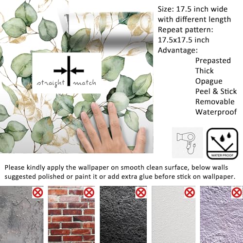 Papier peint botanique vert sauge et or autocollant pour mur