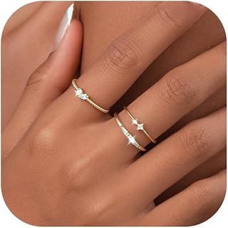 Non Tarnish 3PCS Thumb Rings Set - Dainty Thin 14K Gold Plated Stackable Cubic Zirconia Ring Sets for Women Trendy Jewelry Size 5-10
