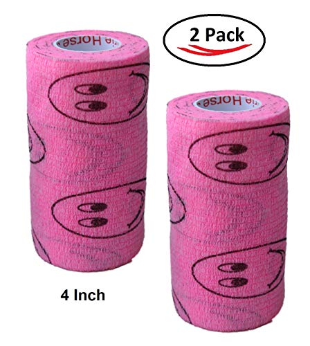 Image of Vet Wrap Wrap Tape (Pink with Smiles) (2 Pack) (4 Inch x 15 feet) Self Adhesive Adherent Adhering Cohesive Flex Self Stick Bandage Grip Roll Dog Cat Pet Horse