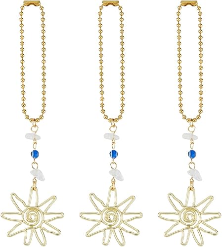 SUPERFINDINGS 3 piezas de adorno colgante de ojo malvado para automóvil, dije de buena suerte, decoración dorada de aleación con dije de sol,