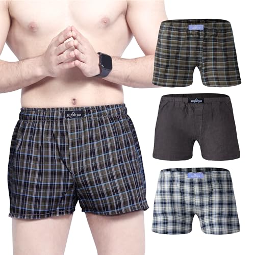 Cotton Boxer Shorts for Men Multipack, Tag-Free Woven Boxer Shorts, Breathable Plaid Boxers, Cotton Underwear men
