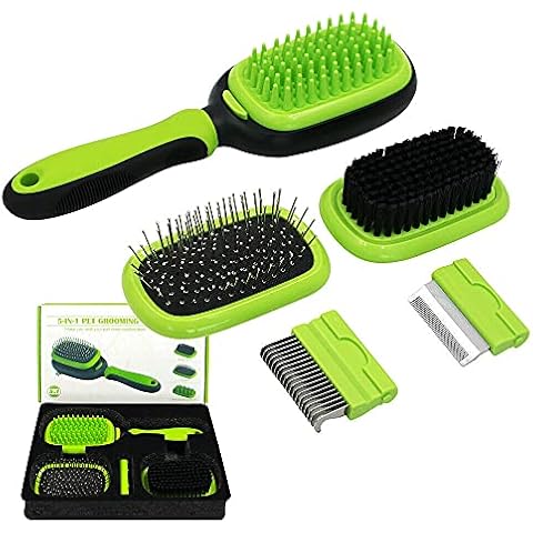 EMK Sports Dog Brush & Cat Brush 5 in 1 Pet Grooming Kit Shedding De-matting Slicker Comb For Undercoat Long Short Haired Small Medium Large-Pet Hair Remover Dog Accessories Cover