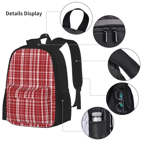 Plaid Red And Black Print 3 Piece Backpack Set, Laptop Daypack, Lightweight Bookbag Set With Lunch Bag Pencil Case4